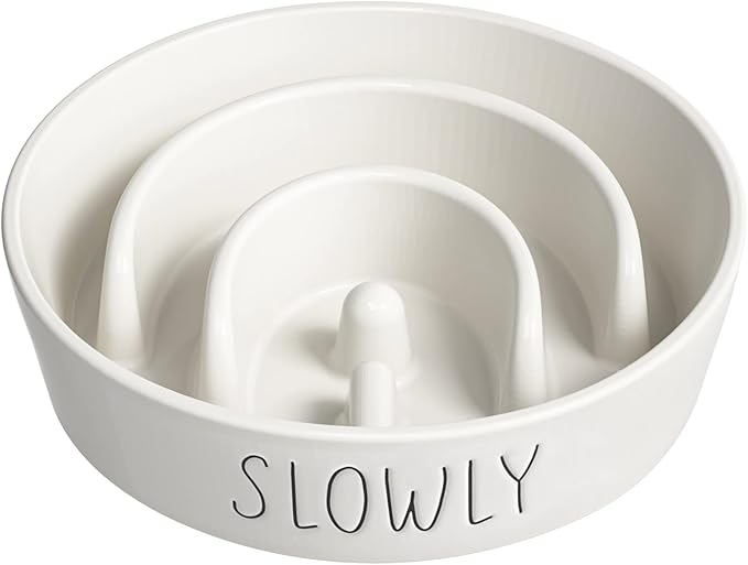 Slow Feeder Dog Bowl, 3 Cups Ceramic Maze Dog Food Bowl for Medium/Large Dogs – Non-Slip White Pet Dish, Cute Puzzle Design to Slow Fast Eaters-Ruum Studio Home
