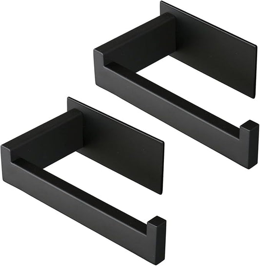 Toilet Paper Holder, Self Adhesive Tissue Holder Stainless Steel Rustproof Paper Roll Holder, No Drilling Easy to Install, Toilet Paper Rack Suitable for Office, Bathroom (2, Matte Black)-Ruum Studio Home