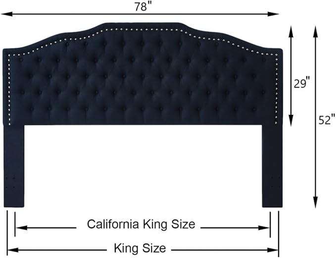 24KF Upholstered Button Tufted King Size Headboard with Nailhead Trim, Elegant Boucle Fabric California King headboard, 6031-K-Boucle-Navy-Ruum Studio Home