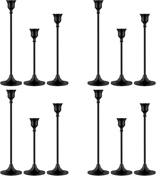 Metal Candle Holders for Candlesticks Taper Candlestick Holders Set Vintage Decorative Centerpiece Candelabra Tall Candle Stands for Halloween Thanksgiving Christmas (Matt Black, 4 Sets (12 pcs))-Ruum Studio Home