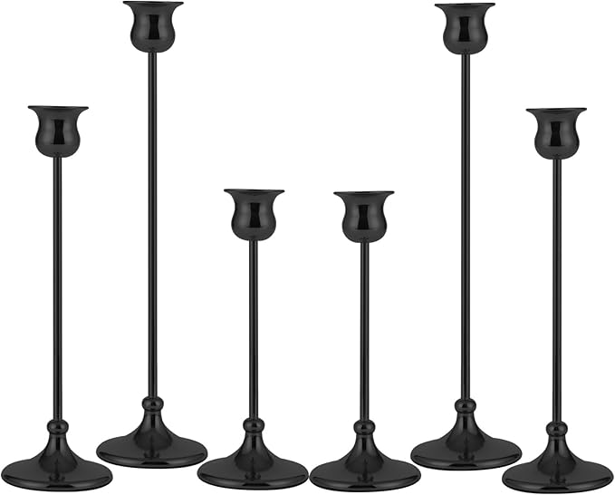 Taper Candle Holder Tall Vintage Metal Candlestick Holders Candle Stick Candelabra for Halloween Thanksgiving Christmas Holiday Wedding (Matt Black, 2 Sets (6 pcs))-Ruum Studio Home