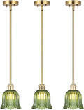 Modern Gold Pendant Light 3 Pack Brushed Brass Mid Century Chandelier Green Glass Shades Adjustable Rods Farmhouse Ceiling Hanging Lighting Fixture Kitchen Island Dining Room Bedroom-Ruum Studio Home