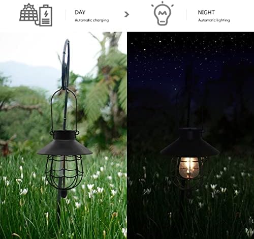 YAKii 2 Pack Solar Lantern Hanging Waterproof Outdoor Metal Solar Lamp with Warm White Light Decorate for Yard Garden Pathway Patio Porch Decor (Black)-Ruum Studio Home