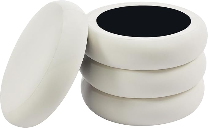 ONEVOG Round Storage Ottoman, 20" Small Ottomans Table with Removable Lid, Velvet Fabric Soft Footrest Stool for Couch, Upholstered Stuffed Circle Seat for Living Room/Bedroom/Dorm/Vanity, Lvory White-Ruum Studio Home