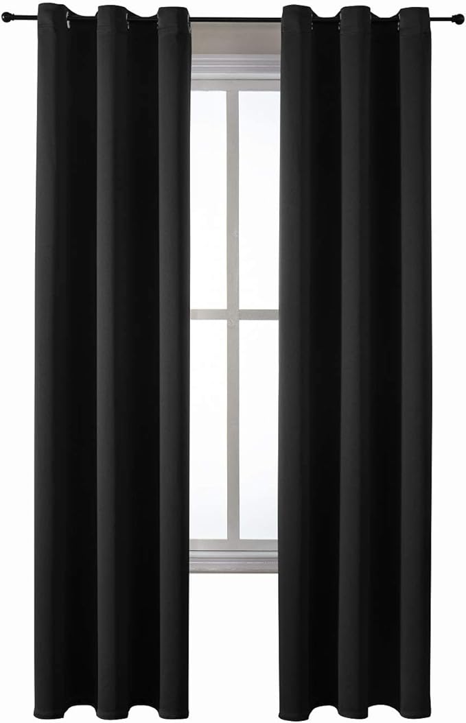 ChrisDowa Grommet Blackout Curtains for Bedroom and Living Room - 2 Panels Set Thermal Insulated Room Darkening Curtains (Black, 42 x 84 Inch)-Ruum Studio Home