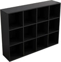 12-Cube Storage Shelf Bookcase - Wooden 3-Tier Floor Standing Open Bookshelf for Home and Office, Display Cabinet, Black-Ruum Studio Home