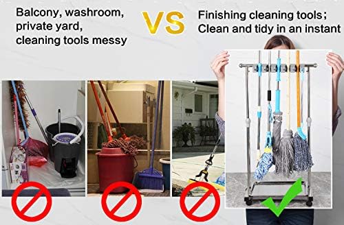 movable mop broom holder put wet mops floor standing cleaning tool rack stainless for schools, hospitals, factories, hotels, restaurant, etc.-Ruum Studio Home