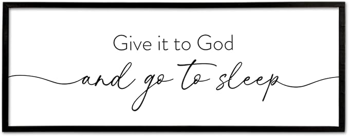 Give It To God And Go to Sleep Wall Decor 40"X15" Master Bedroom Above Bed Large Wood Framed Sign Rustic Guest Room Over Bed Wall Hanging Art (Black)-Ruum Studio Home