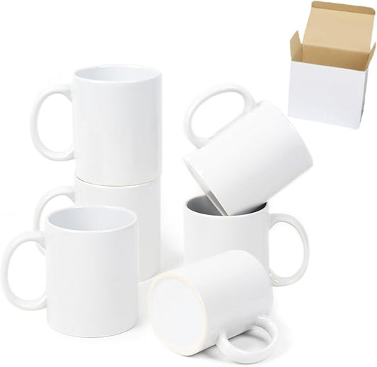 11oz White Ceramic Sublimation Coffee Mug in White Gift Box, White, Case of 6-Ruum Studio Home