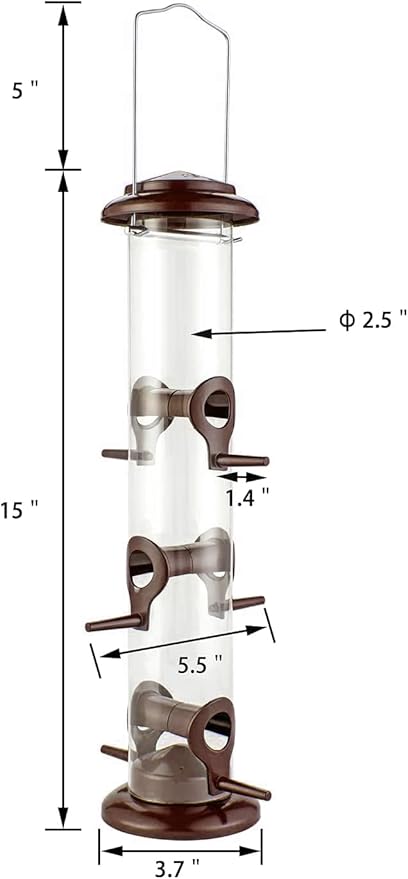 iBorn Metal Bird Feeder Hanging Wild Bird Seed Feeder for Mix Seed Blends Heavy Duty All Metal Coffee Finish,14 Inch 6 Port(Seed is not Included)-Ruum Studio Home