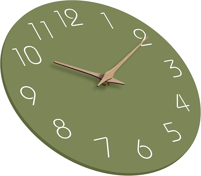 Mosewa Modern Wall Clock Silent Non Ticking 12 Inch Olive Green Battery Operated Simple Minimalist for Living Room Office Bedrooms Kitchen Home Decor-Ruum Studio Home