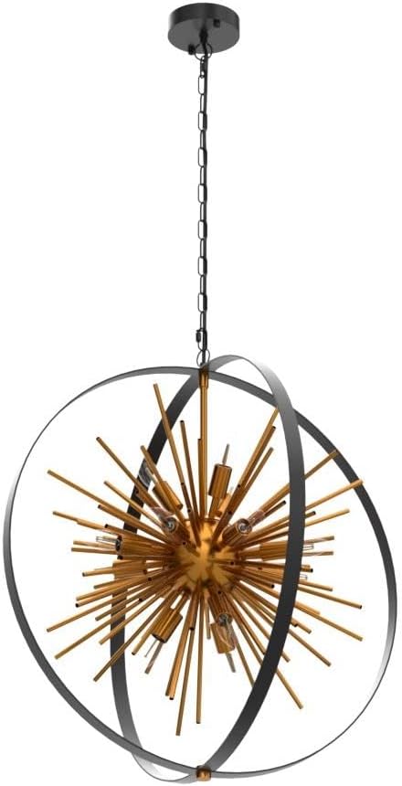 23.2'' Black Gold 12-Light Globe Sputnik Chandelier Modern Industrial Adjustable Hanging Ceiling Firework Pendant Light Fixture for Entryway Foyer Bedroom Dining Living Room Hallway-Ruum Studio Home