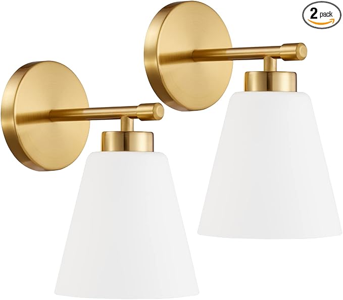 Hamilyeah Gold Sconces Wall Lighting Set of Two with Frosted Glass Shade, Industrial Bathroom Lighting Fixture with Milk Shade, Modern Brass Vanity Sconce Lighting for Bedroom, Living Room-Ruum Studio Home