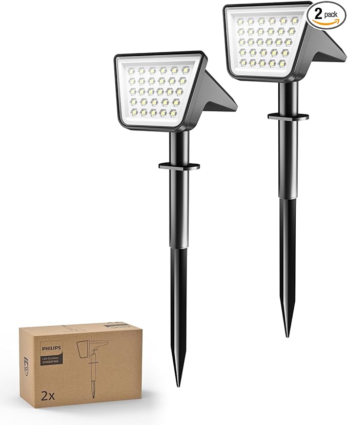 Philips 2 Packs Solar Spot Lights Outdoor Waterproof, 28 LED 7500K Solar Powered Landscape Pathway Lights, Dusk to Dawn Solar Spotlights for Garden, Yard, Lawn, Walkway, Driveway-Ruum Studio Home