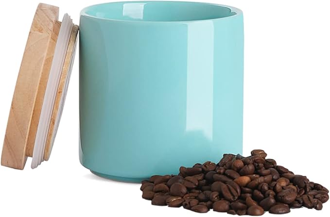 Sweejar Kitchen Canisters Ceramic Food Storage Jar, Stackable Containers with Airtight Seal Wooden Lid for Serving Ground Coffee, Tea, Sugar, Salt and More - 16 Fl Oz (Dark Turquoise)-Ruum Studio Home