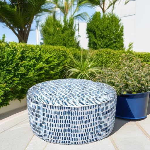 LVTXIII Outdoor Inflatable Ottoman Stool, Patio Water Repellent Footrest Stool with Handle, Portable Outside Round Ottoman for Patio Garden, Camping or Home Use, 21"x21"x9", Blue Pebble-Ruum Studio Home