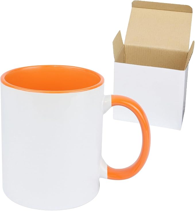 11oz White Ceramic Sublimation Coffee Mug in White Gift Box, Orange, Case of 12-Ruum Studio Home
