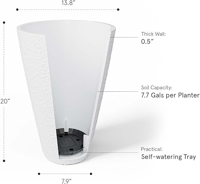 LA JOLIE MUSE Tall White Planter for Indoor Plants,20 Inch Tall Round Planter, Modern Flower Pot Containers,Large Decorative Tree Plant Pot,1 Pack-Ruum Studio Home