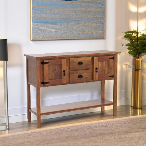 Solid Wood Farmhouse Console Table,Sofa Table with Storage Drawers and Shelves,Entryway Table for Entry Hallway Foyer,Fully Assembled (48" Brown)-Ruum Studio Home