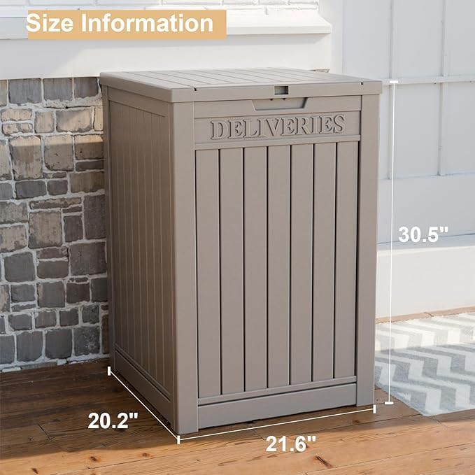 DRATO 48 Gallon Package Delivery Box, Large Lockable Storage Box, Double-Wall Resin Outdoor Package Delivery and Waterproof Deck Box for Porch, Patios-Ruum Studio Home