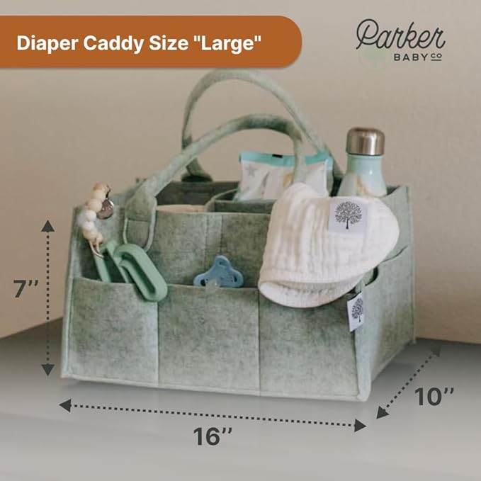 Parker Baby Diaper Caddy - Nursery Storage Bin and Car Organizer for Diapers and Baby Wipes - Sage Green, Large-Ruum Studio Home