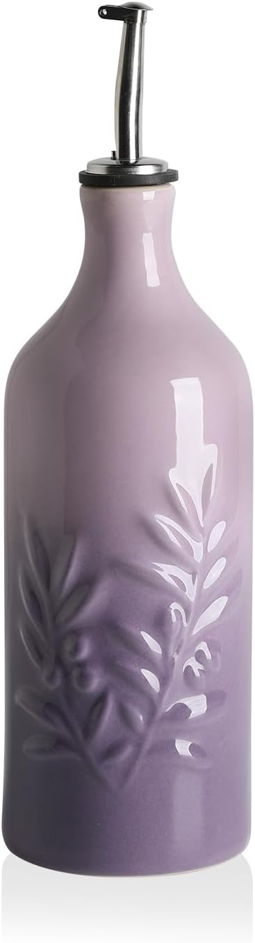 Sweejar Ceramic Olive Oil Dispenser Bottle, 20 Oz Relief Opaque Oil Cruet Protects To Reduce Oxidation, Suitable for Storage Soy Sauce, Coffee Syrup, Liquids, Set of 1 (Gradient Purple)-Ruum Studio Home