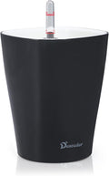 Dexceder 6x7 Self Watering Planter Indoor Outdoor, High Gloss Table Flower Plant Pot with Water Level Indicator (Black)-Ruum Studio Home
