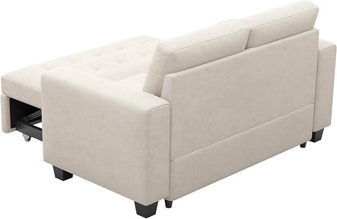 Belffin Modular Sectional Sleeper Sofa with Pull Out Couch Bed Modular Sleeper Loveseat Sectional Sofa Velvet Fabric for Living Room Apartment Beige-Ruum Studio Home