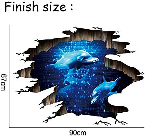 Quanhaigou 3D Wall Decals Stickers Wall Murals Wallpaper Decor for Home Floor Living Room (Blue Dolphin)-Ruum Studio Home