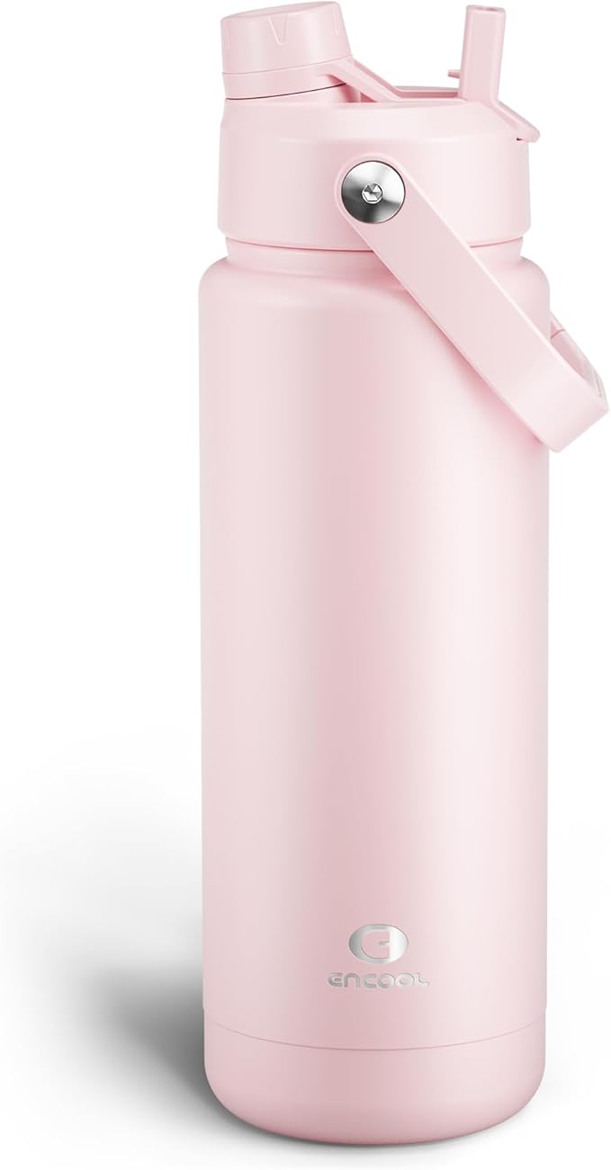 Insulated Water Bottle with Straw Stainless Steel Water Bottle, Leak-Proof, BPA-Free, Double Wall Vacuum Keeps Cold for 24 Hours for Sports, Travel, School (32 oz, Cotton Candy)-Ruum Studio Home