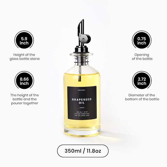 Molimoli Olive Oil Dispenser Bottle for Kitchen With Weighted Pourer - Glass Cruet Set of 4 | 350ml-Ruum Studio Home