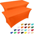 IVAPUPU 2 Pack 8FT Table Cloth for Rectangular Fitted Events Stretch Orange Table Covers Washable Cover Spandex Tablecloth Protector for Party, Wedding, Cocktail, Banquet, Festival-Ruum Studio Home