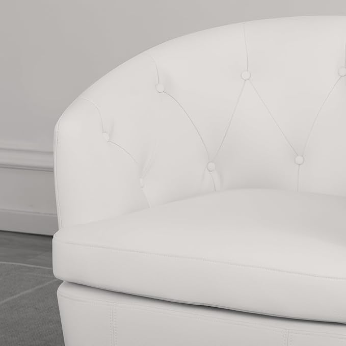 360° Swivel Leather Accent Chair, Modern Barrel Club Chair with Leather Upholstery and Sturdy Base, Comfortable Armchair for Living Room, Bedroom, Reading Nook, White-Ruum Studio Home
