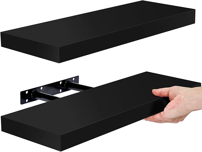 Sorbus Floating Shelves for Wall, Bathroom Shelves Wall Mounted for Kitchen, Bedroom, Bathroom Storage Over Toilet, Hanging Book Shelf for Wall Home Decor Living Room (Black, 2 Pack)-Ruum Studio Home