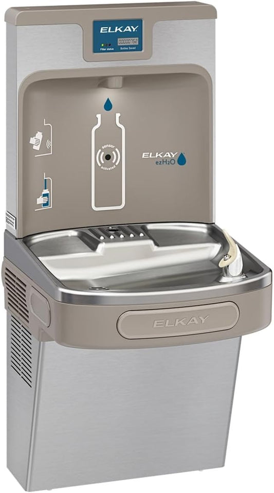 Elkay LZS8WS ezH2O Wall Mounted Drinking Fountain with Hands Free Bottle Filling Station and Water Cooler - Stainless Steel-Ruum Studio Home
