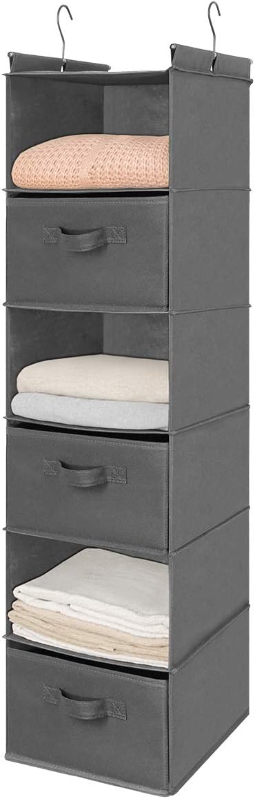 MAX Houser 6 Tier Shelf Hanging Closet Organizer, Closet Hanging Shelf with 2 Sturdy Hooks for Storage, Foldable (Grey-D3)-Ruum Studio Home