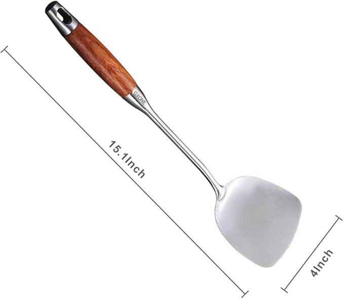 Chinese Wok Spatula, 304 Stainless Steel Spatula with Heat Resistant Wooden Handle Wok Utensils,Silver/15.7Inch-Ruum Studio Home