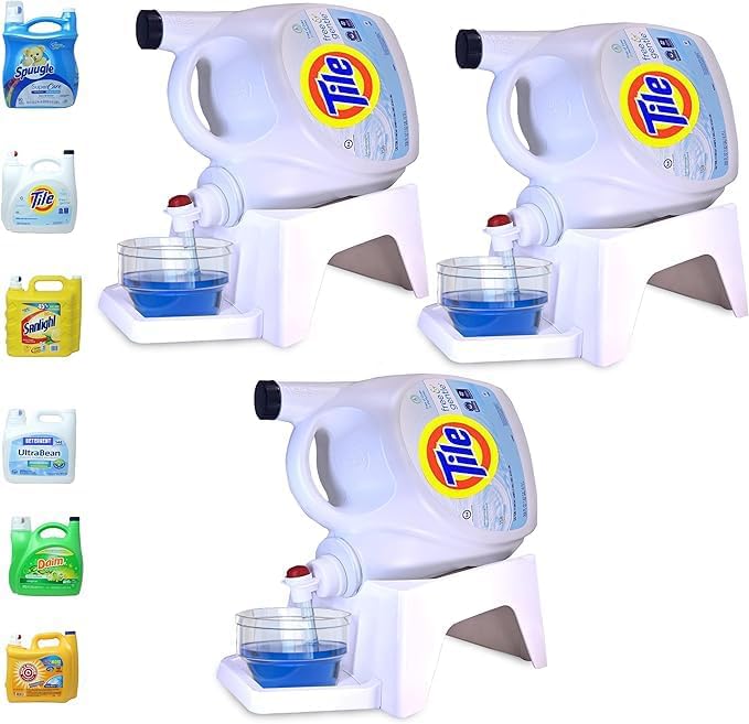 TidyFriend 3 Pack Laundry Detergent Dispenser with Tray & Strap, Laundry Soap Dispenser with Non-Slip Rubber Feet for Washing Room Organization, Easy Pour (White)-Ruum Studio Home