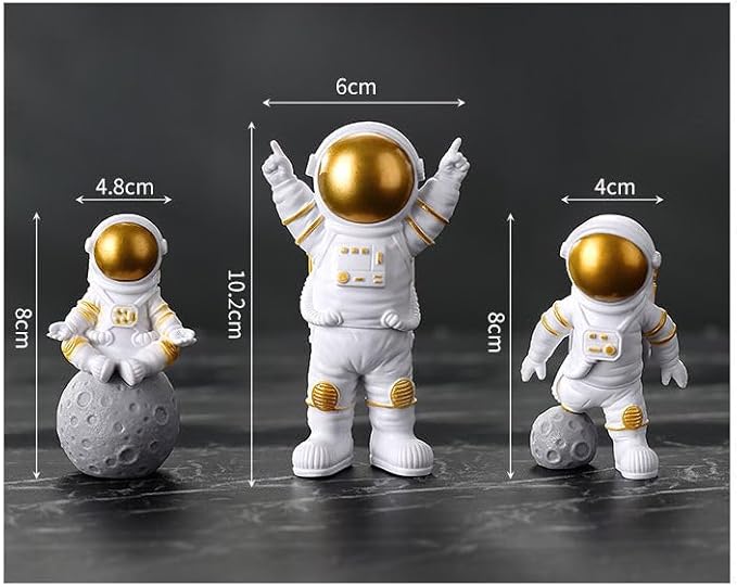 4 Pcs Gold White Astronaut Statues Set, Spaceman Sculpture Figurines Home Ornament Cake Toppers Gift-Ruum Studio Home