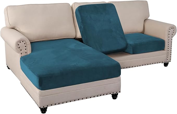 PrinceDeco Sectional Couch Covers 3 Pieces Velvet Sofa Covers L Shape Soft Couch Covers for Sectional Sofa Corner Sofa Cover Couch Cover for Dogs Washable (2 Seater + 1 Chaise,Deep Teal)-Ruum Studio Home