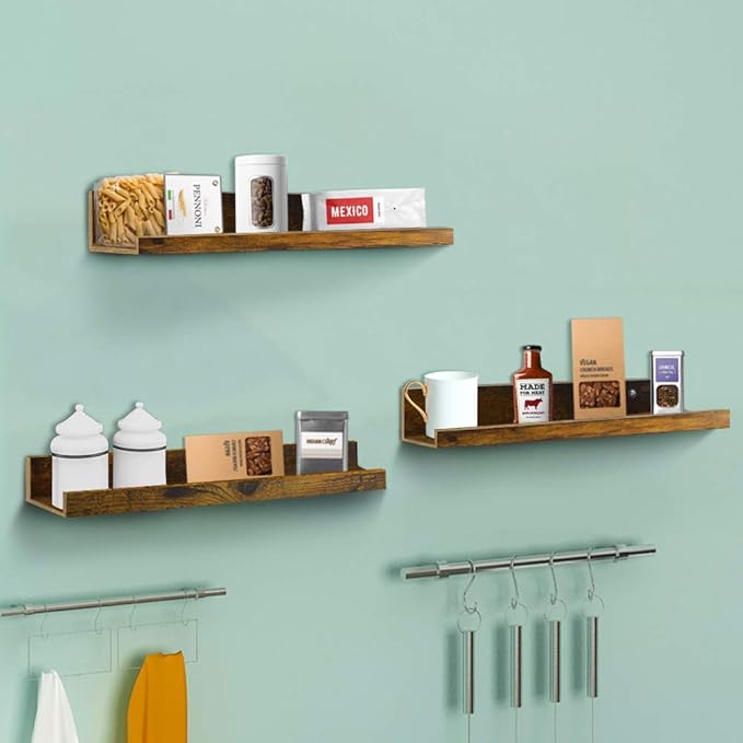 Giftgarden 16 Inch Floating Shelves for Wall Set of 3, Rustic Wall Mounted Picture Ledge Wooden Wall Shelf for Living Room Bedroom Kitchen Bathroom, 3 Different Sizes-Ruum Studio Home