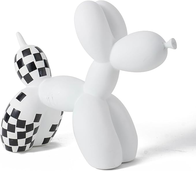 Vilead Resin Balloon Dog Statue with Checkered Pattern,Modern Home Decoration Trendy Animal Art Ornaments,Collection Figurine Bedroom Living Room Office Desktop Sculpture-Ruum Studio Home