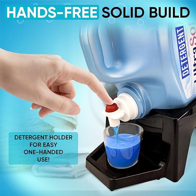 TidyFriend 2 Pack Laundry Detergent Dispenser with Tray & Strap, Laundry Soap Dispenser with Non-Slip Rubber Feet for Washing Room Organization, Easy Pour (Black)-Ruum Studio Home
