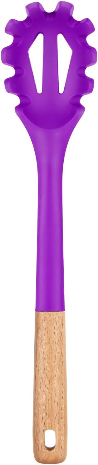Silicone Pasta Fork, Kitchen Heat Resistant Noodle Spoon Server, BPA Free Spaghetti Strainer,12.8 inch (BERRY)-Ruum Studio Home