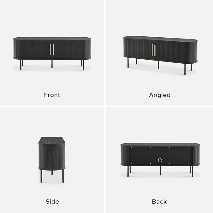 mopio Quin TV Stand, Mid Century Modern for 55/60/65 inch TV, Farmhouse TV Stand, Entertainment Center with Storage, TV and Media Console for Living Room (Black, 59" Tambour)-Ruum Studio Home