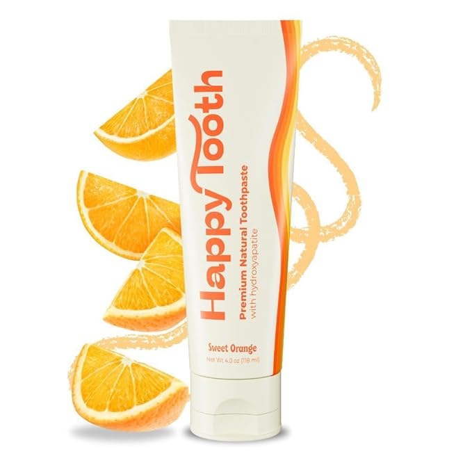 Happy Tooth Hydroxyapatite Toothpaste, Fluoride Free, Natural Whitening for Kids, Toddlers and Adults, SLS Free, Enamel Safe, Dentist Formulated with Clean Ingredients, Sweet Orange Flavor, 3.4oz-Ruum Studio Home