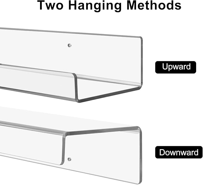 4 Pack Clear Acrylic Floating Shelves for Wall, 15'' Plastic Wall Mounted Display Shelf Kids Bookshelf and Spice Organizer for Bedroom, Living Room, Kitchen, Bathroom, Office-Ruum Studio Home
