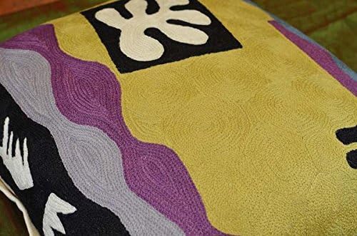 Yellow Matisse Gold Pillow Cover Farmhouse Chair Pillowcase Art Deco Chair Cushion Modern Outdoor Pillow Kids Room Cushions Hand Embroidered Wool Size 18x18-Ruum Studio Home