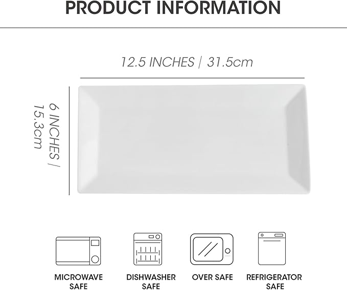 12" Serving Platters Set of 4, White Rectangular Plates, Ceramic Serving Tray, Stackable Large Party Plates for Appetizer, Dessert, Steak, Sushi, Housewarming, Oven Dishwasher Safe-Ruum Studio Home