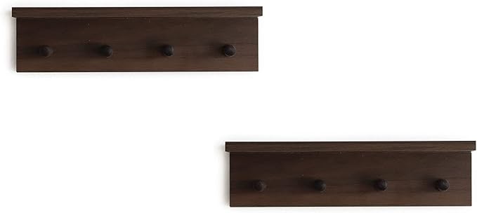 Entrance Coat Rack ，Coat Hooks, Wall-Mounted Wooden Hook Rack, Wall-Mounted Shelves are Very Suitable (Walnut Colored Finish-2)-Ruum Studio Home